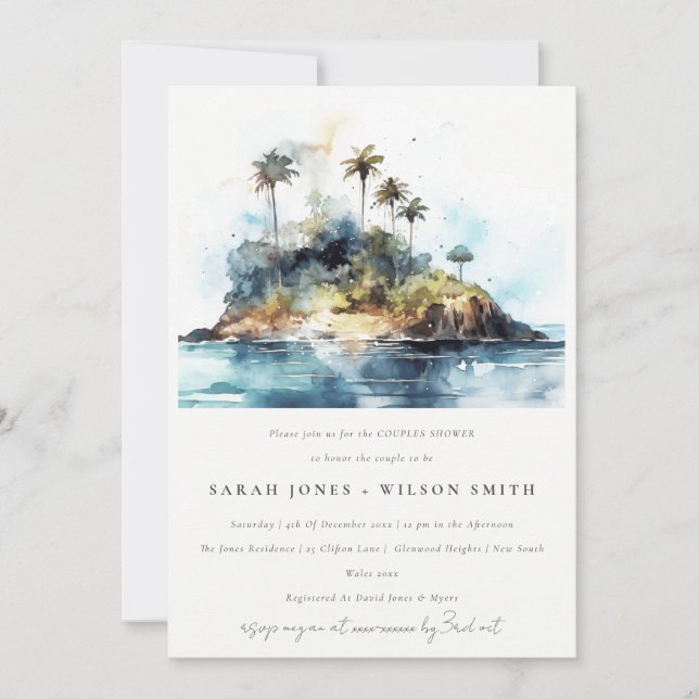 Invitation Elégant paysage marin Palm Tree Island Couples Dou (Devant)
