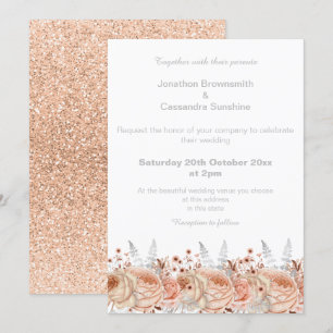 INVITATION ELÉGANT PEACH APRICOT MARIAGE PARTIES SCINTILLANT 