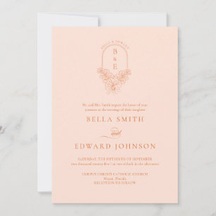 Invitation Élégant Peach Fuzz Floral Family Crest Mariage
