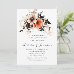 Invitation Élégant Peach Grey Floral Bible Mariage chrétien