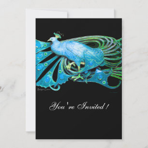 INVITATION ELÉGANT PEACOCK AQUA BLEU BLACK TURQUOISE MARIAGE