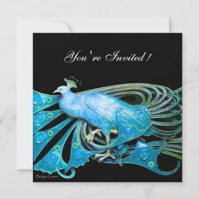 INVITATION ELÉGANT PEACOCK EN BLEU NOIR TURQUOISE MARIAGE (Devant)