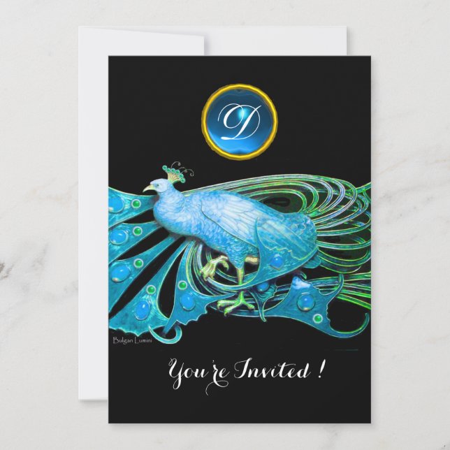 INVITATION ELÉGANT PEACOCK EN BLEU NOIR TURQUOISE MARIAGE (Devant)