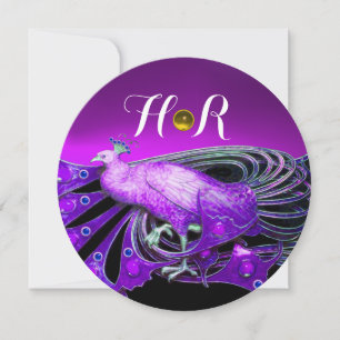 INVITATION ÉLÉGANT PEACOCK EN PURPLE, NOIR MONOGRAM MARIAGE