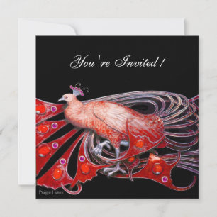 INVITATION ÉLÉGANT PEACOCK EN ROUGE ET NOIR