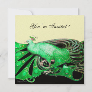 INVITATION ELÉGANT PEACOCK EN VERT, NOIR ET OR
