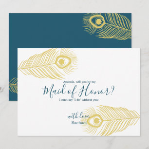 Invitation Elégant Peacock Gold Be My Maid of Honor Card