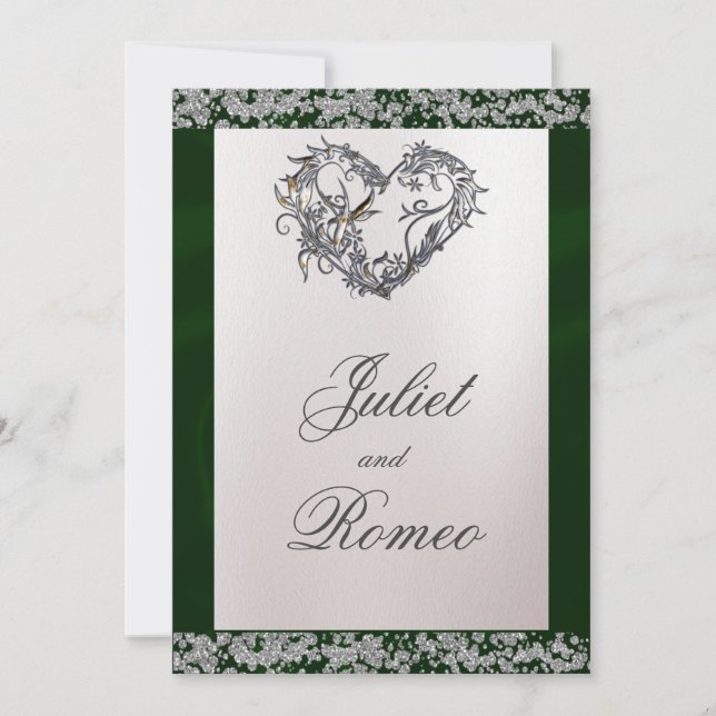 Invitation Elegant Pearl, Emerald Ribbon & Sparkle (Devant)
