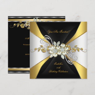 Invitation Elégant Pearl Gold Diamond Argent Anniversaire 3