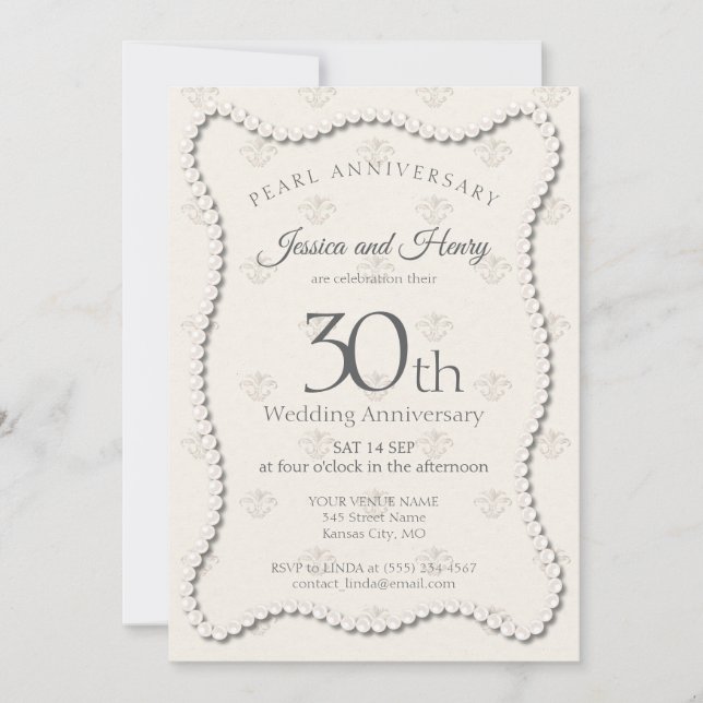 Invitation Elegant Pearl photo du 30e anniversaire du mariage (Devant)