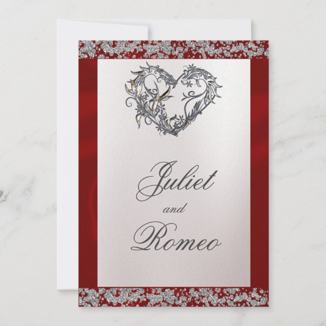 Invitation Elegant Pearl, Red Ribbon & Sparkle (Devant)