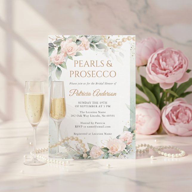 Invitation Elegant Pearls and Prosecco Bridal Shower (Créateur téléchargé)