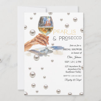 Invitation Elegant Pearls and Prosecco Bridal Shower 