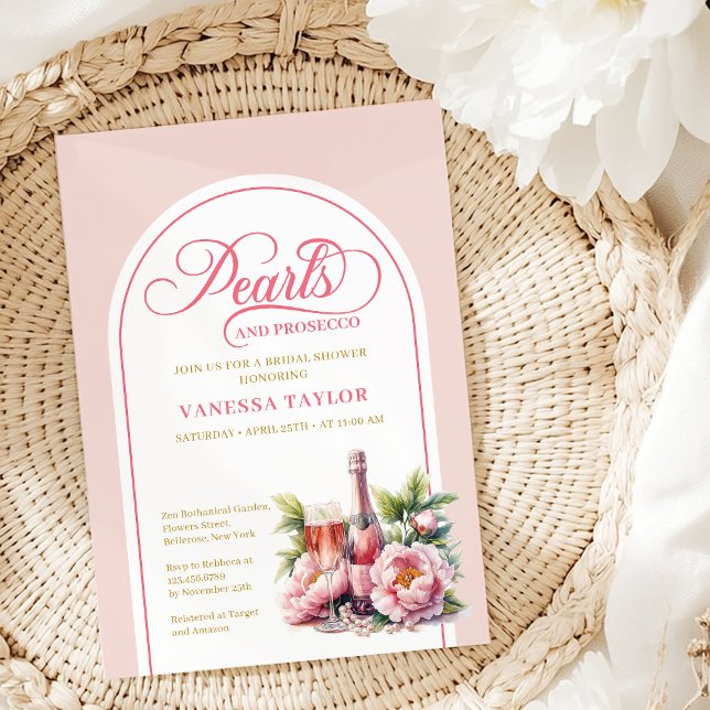Invitation Elegant Pearls and Prosecco Bridal Shower Card (Elegant Pearls and Prosecco Bridal Shower Card)