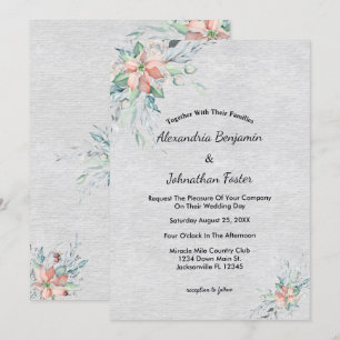 Invitation Elégant Pêche Coral Fleurs Bouquet Mariage