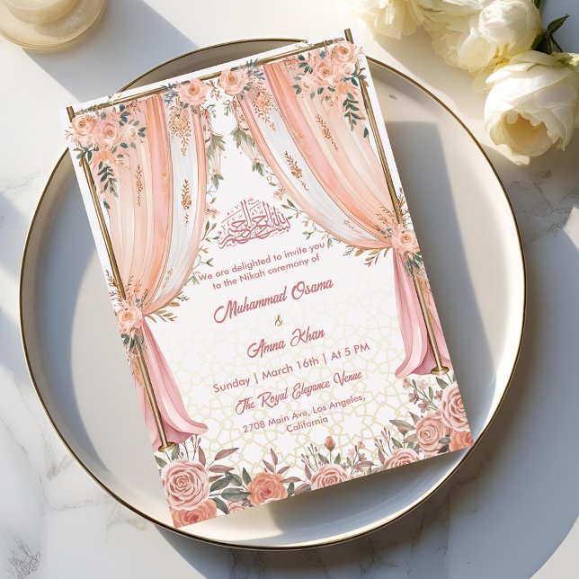 Invitation Élégant Pêche d'ivoire Floral musulman Mariage mus (Créateur téléchargé)