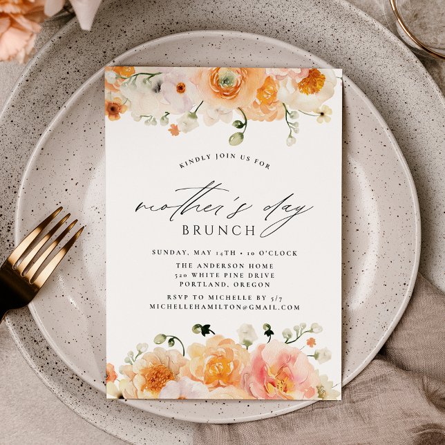 Invitation Élégant Pêcher Floral Fête des Mères Brunch (Créateur téléchargé)