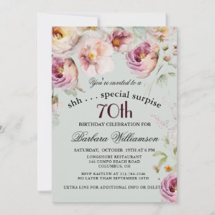 Invitation Elégant Peint Floral Surprise 70e anniversaire