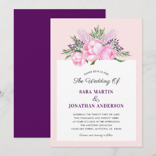 Invitation Elégant Peonies aquarelle   MARIAGE