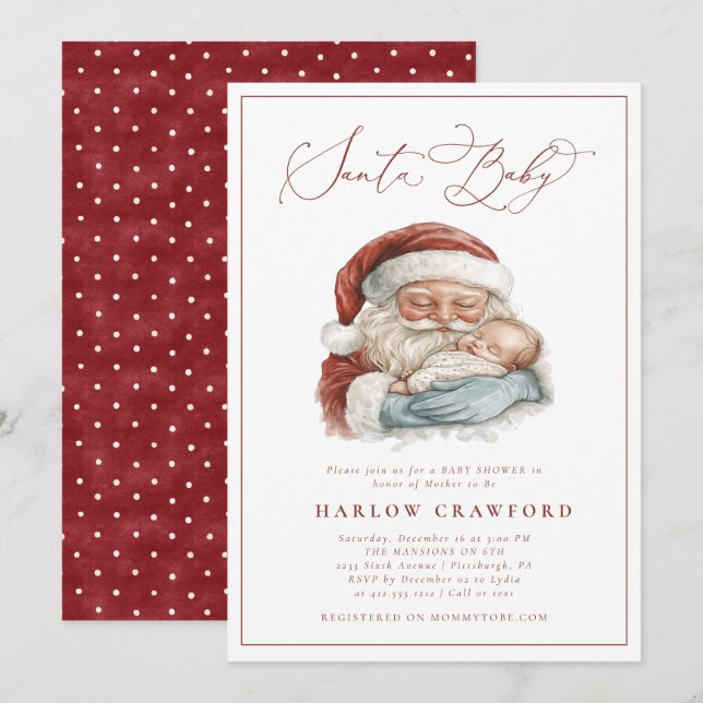 Invitation Elégant Père Noël moderne Baby Baby shower Invitat (Devant / Derrière)