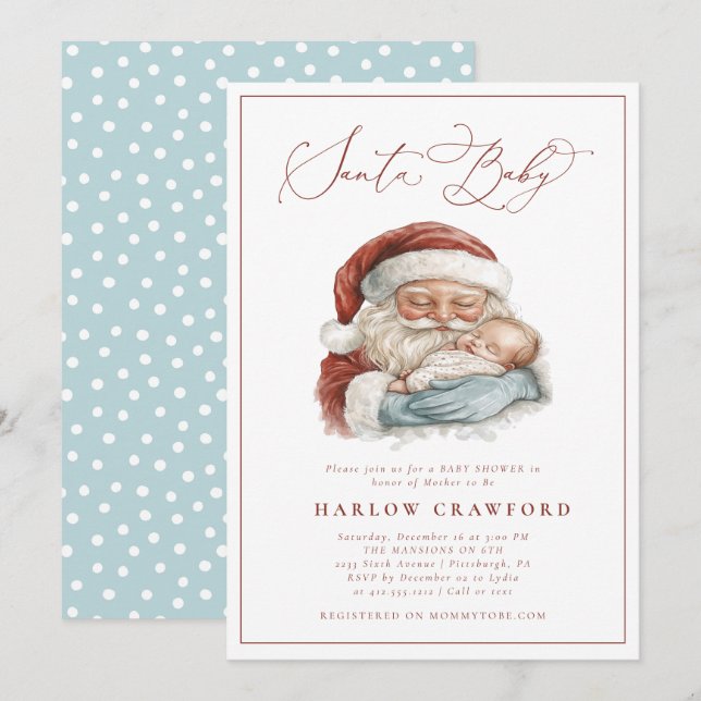 Invitation Elégant Père Noël moderne Baby Baby shower Invitat (Devant / Derrière)