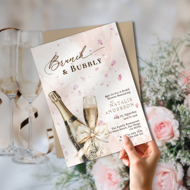 Invitation Élégant Pétales Brunch & Fête des mariées Bubbly (Elegant Petals Brunch & Bubbly Bridal Shower Invitation)