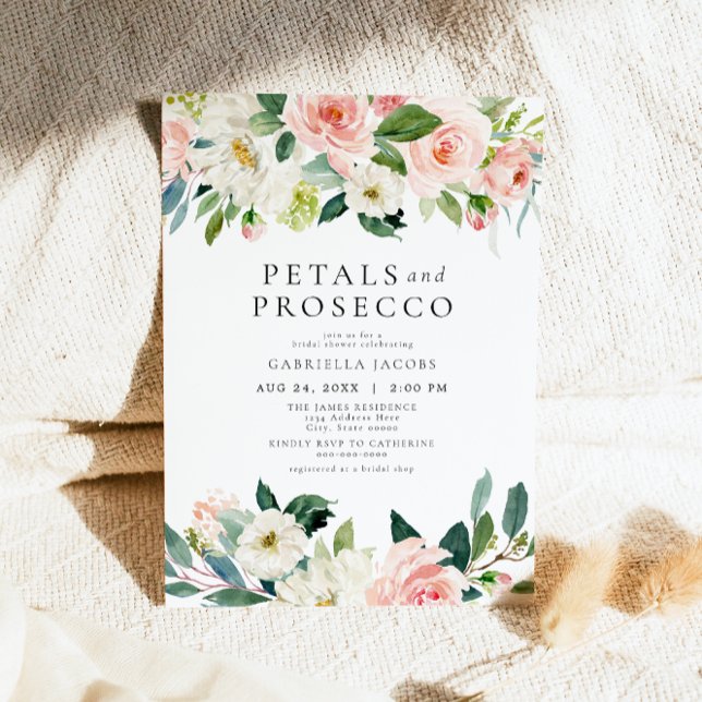 Invitation Élégant Pétales et Fête des mariées Prosecco (Créateur téléchargé)