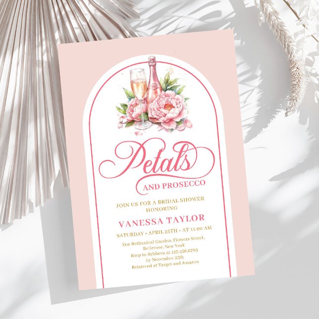 Invitation Elegant petals and prosecco blush gold bridal card (Elegant petals and prosecco blush gold bridal card)
