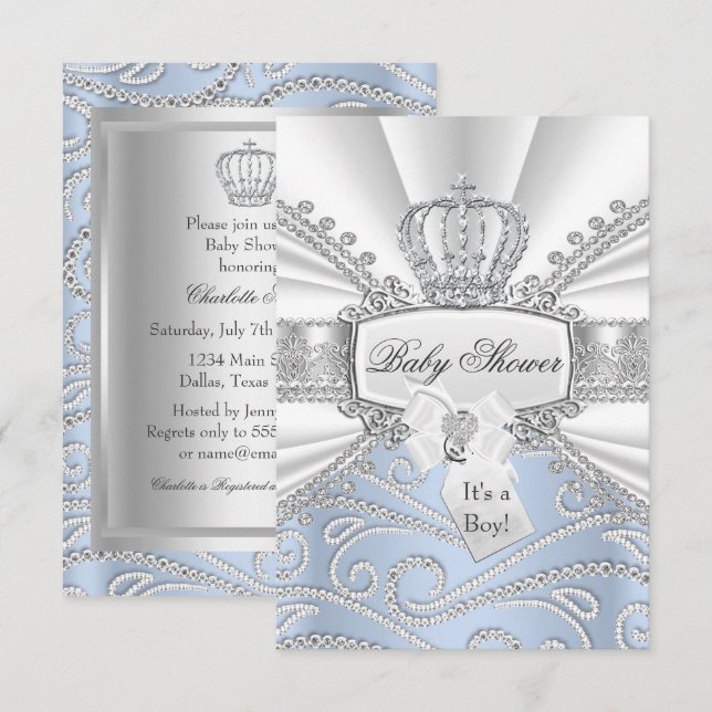 Invitation Élégant Petit Prince Diamond Baby shower Invitatio (Devant / Derrière)