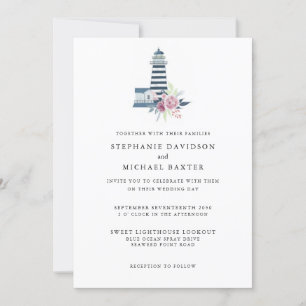 Invitation Élégant phare d'aquarelle Minimaliste nautique