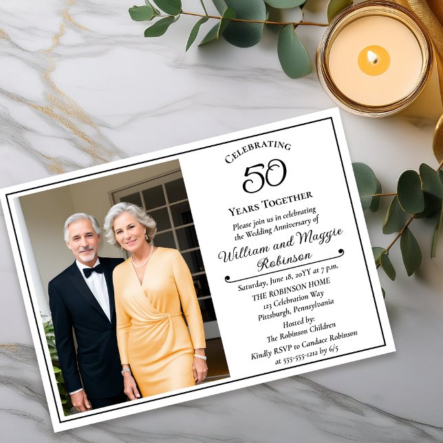 Invitation Elegant Photo 50th Wedding Anniversary Party (Elegant Photo 50th Wedding Anniversary Party Invitation - Print | Digital Download)