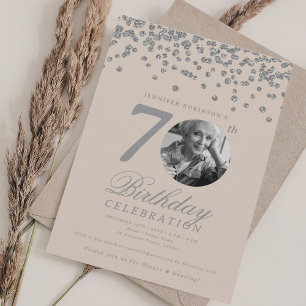 Invitation Elegant Photo 70e Anniversaire Champagne Argenté