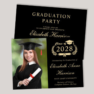 Invitation Elégant Photo College Black Graduation Party