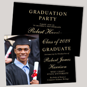 Invitation Elégant Photo College Black Graduation Party