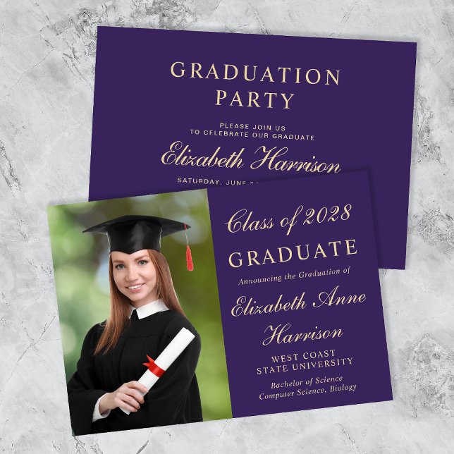 Invitation Élégant Photo College Purple Graduation Party (Créateur téléchargé)