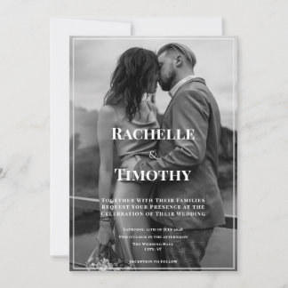 Invitation Elegant Photo Overlay Black White Modern Wedding