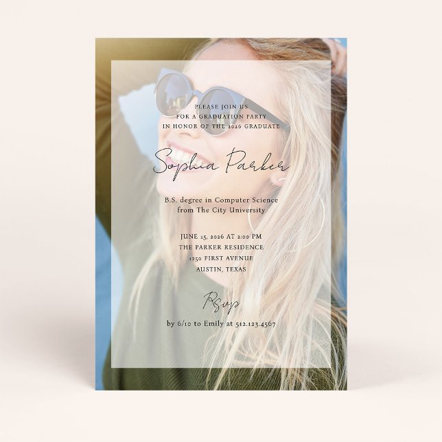 Invitation Elegant Photo Overlay | Graduation Party (Créateur téléchargé)