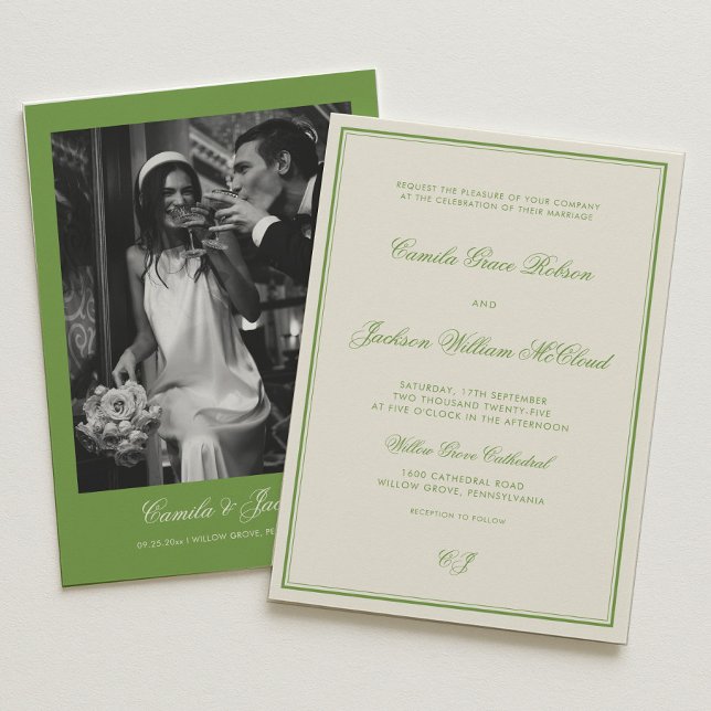 Invitation Elegant Photo Sage Green Wedding (Créateur téléchargé)