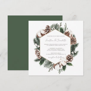 Invitation Elégant Pine & Coton Mariage d'hiver