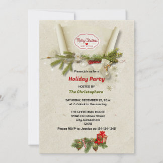 Invitation élégant Pine et cadeaux Noël beige