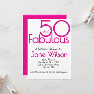 Invitation Elegant Pink 50 and Fabulous Birthday  
