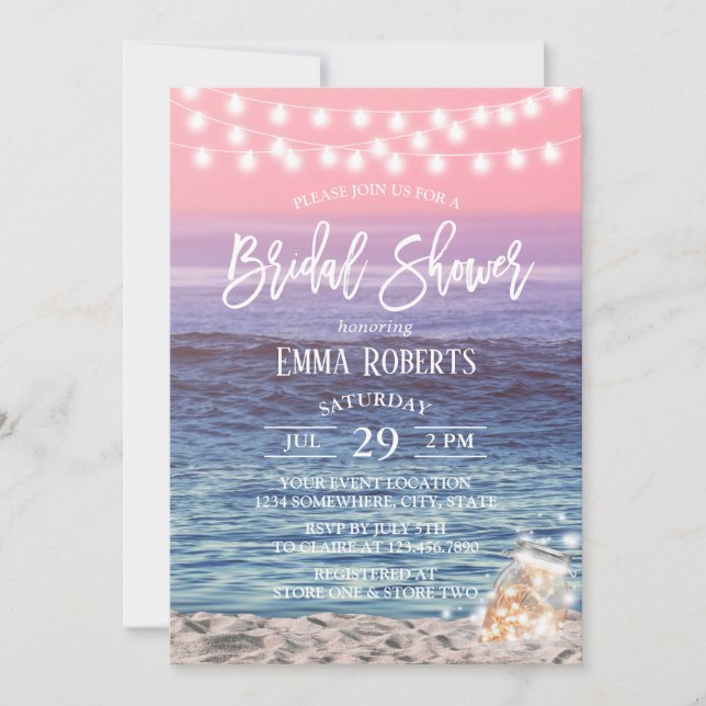Invitation Elégant Pink Beach Mason Jar Lumières Fête des mar (Devant)