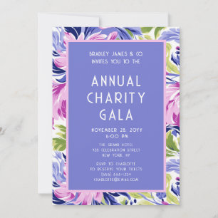 Invitation Élégant Pink Blue Floral Charity Event Gala Party