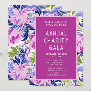 Invitation Élégant Pink Blue Floral Charity Event Gala Party