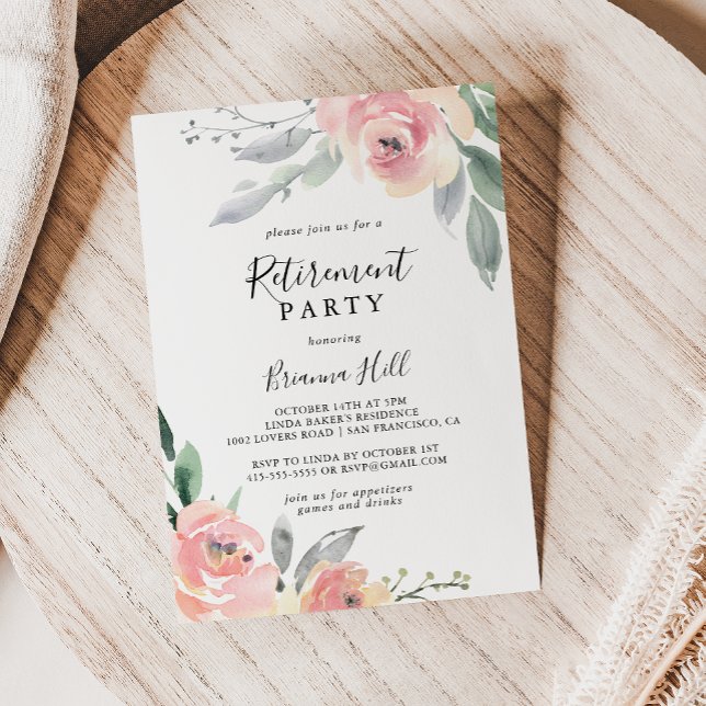 Invitation Élégant Pink Blush Floral Retraite Party (Créateur téléchargé)
