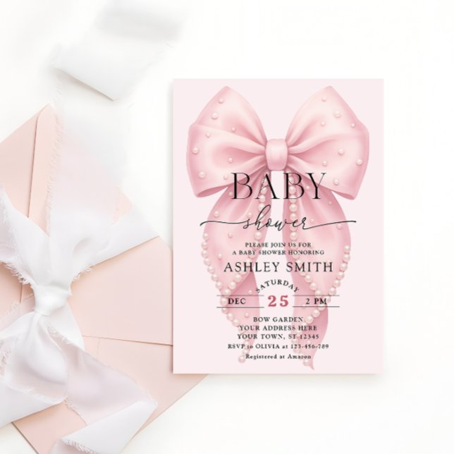 Invitation Elegant Pink Bow Baby Shower (Créateur téléchargé)