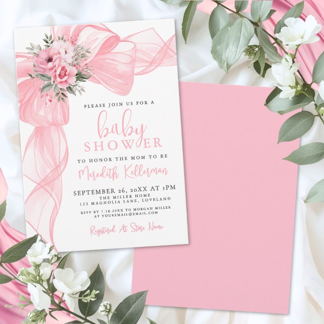 Invitation Elegant Pink Bow Baby Shower (Elegant Pink Bow Baby Shower Invitation)