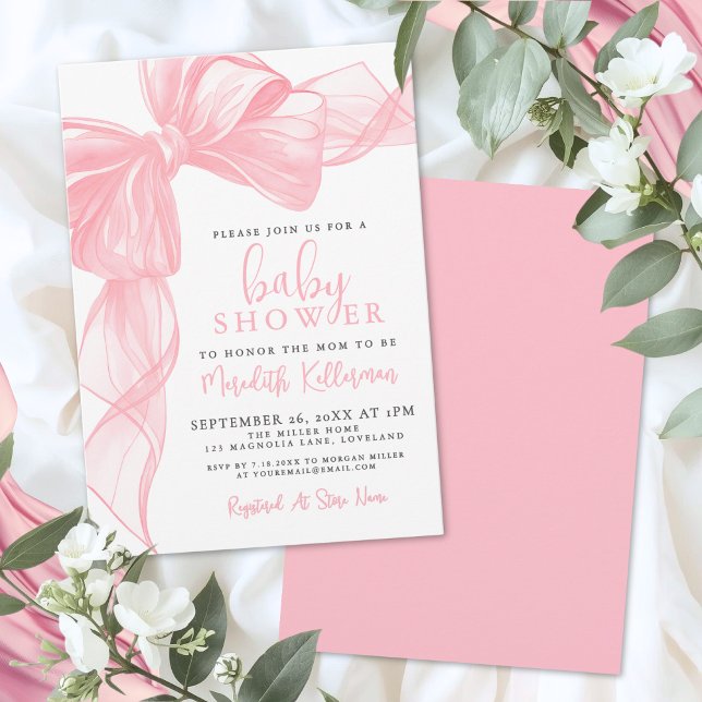 Invitation Elegant Pink Bow Baby Shower (Elegant Pink Bow Baby Shower Invitation)