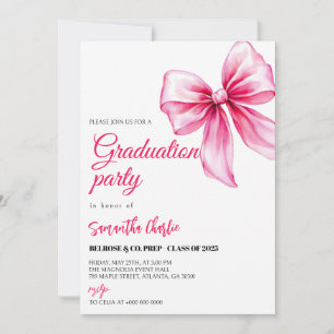 Invitation Élégant Pink Bow Graduation