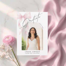 Invitation Elegant Pink Bow Photo Graduation Announcement